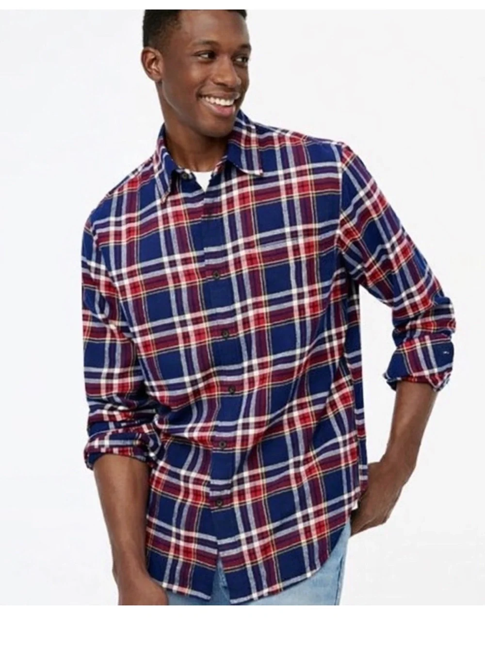 J. Crew Navy, Red & White Plaid Button-Down Shirt